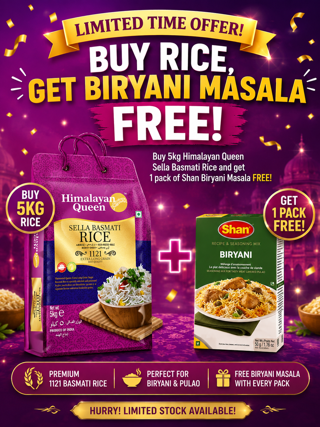Himalayan Queen Sella Rice + Shan Biryani Free